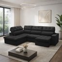 Ver imagem 3 de Sofá 4 Lugares Retrátil Reclinável Chaise Esquerdo 288cm Solin F04 Veludo Preto - Lyam Decor