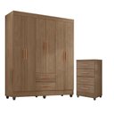Ver imagem 1 de Guarda Roupa Casal 6 Portas e Cômoda 4 Gavetas Lite Carvalho Oak – Móveis Leão
