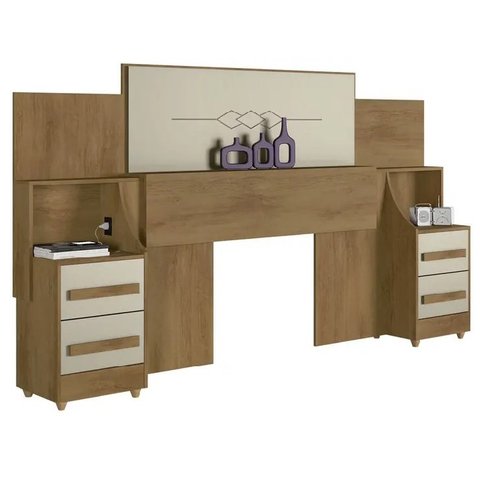 Cabeceira Casal Extensível Síria Cinamomo e Off White Rv Móveis