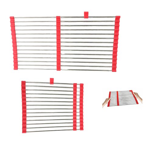 Escorredor Esteira Extensivo Silicone Inox Cuba Pia Cozinha Prato Panela Utensilio Dobravel Multiuso