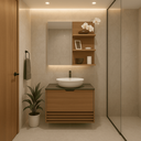 Ver imagem 5 de Gabinete Suspenso Vitalle Lunar 60cm Amêndola com Tampo Preto e Gavetão Basculante Ripado