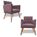 Ver imagem 1 de Kit Decorativo Duas Poltrona Nina Retro Pés Palito Suede Rosê com Roda Pé Eli Móveis