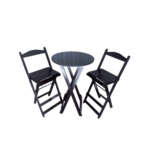 Jogo de Bistrô Dobrável Mesa com 2 Banquetas para Bar Preto