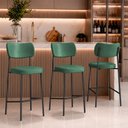 Ver imagem 1 de Kit 3 Banquetas Baixa Sala de Jantar Lisa Pés Preto PU Verde m² - Monari Design