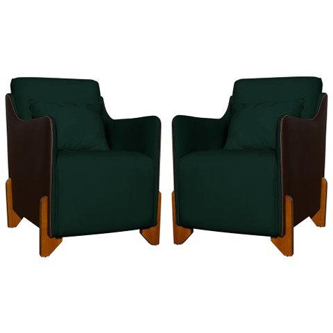 Kit 2 Poltronas Composê Heloisa Couro Marrom Veludo Verde