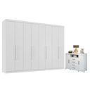 Ver imagem 1 de Guarda Roupa Casal Master New 8 Portas de Bater 4 Gavetas MDP Branco Brilho com Cômoda Havana