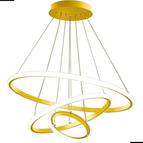 Pendente Lustre Anéis 3 Aros Dourado 89w 60/40/20cm Multitemperatura