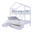 Ver imagem 2 de Beliche Casal/ Solteiro Casinha com Gavetas e Kit Escada/escorregador Madeira Maciça Branco