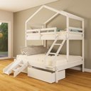 Ver imagem 1 de Beliche Casal/ Solteiro Casinha com Gavetas e Kit Escada/escorregador Madeira Maciça Branco