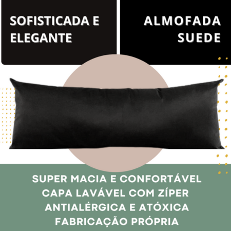 Almofada Suede Veludo Baguete Rim Rinzeira Para Sofá Retrátil Cama Poltrona Travesseiro Xuxão 80X30  - 3