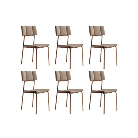 Kit 6 Cadeiras Sala Jantar Lou 1742 6 Uni Rose Linho Areia Carraro