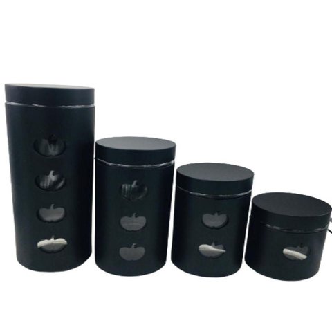 Kit Jogo de Potes Porta Mantimentos Preto com Visor Preto