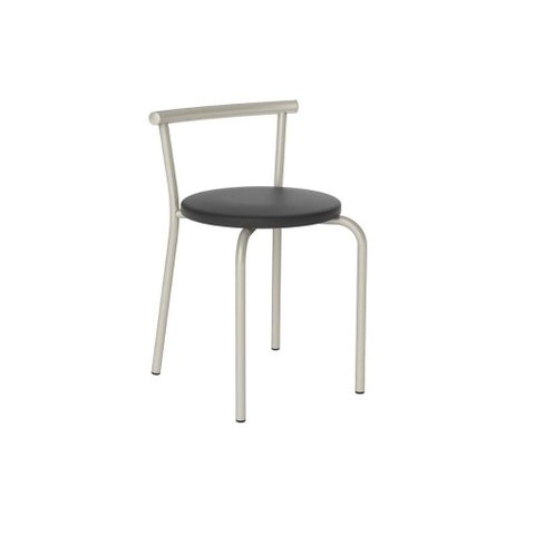 Banqueta Sala de Jantar 105 Kit 2 Un Prata - Assento Courano Preto - Carraro