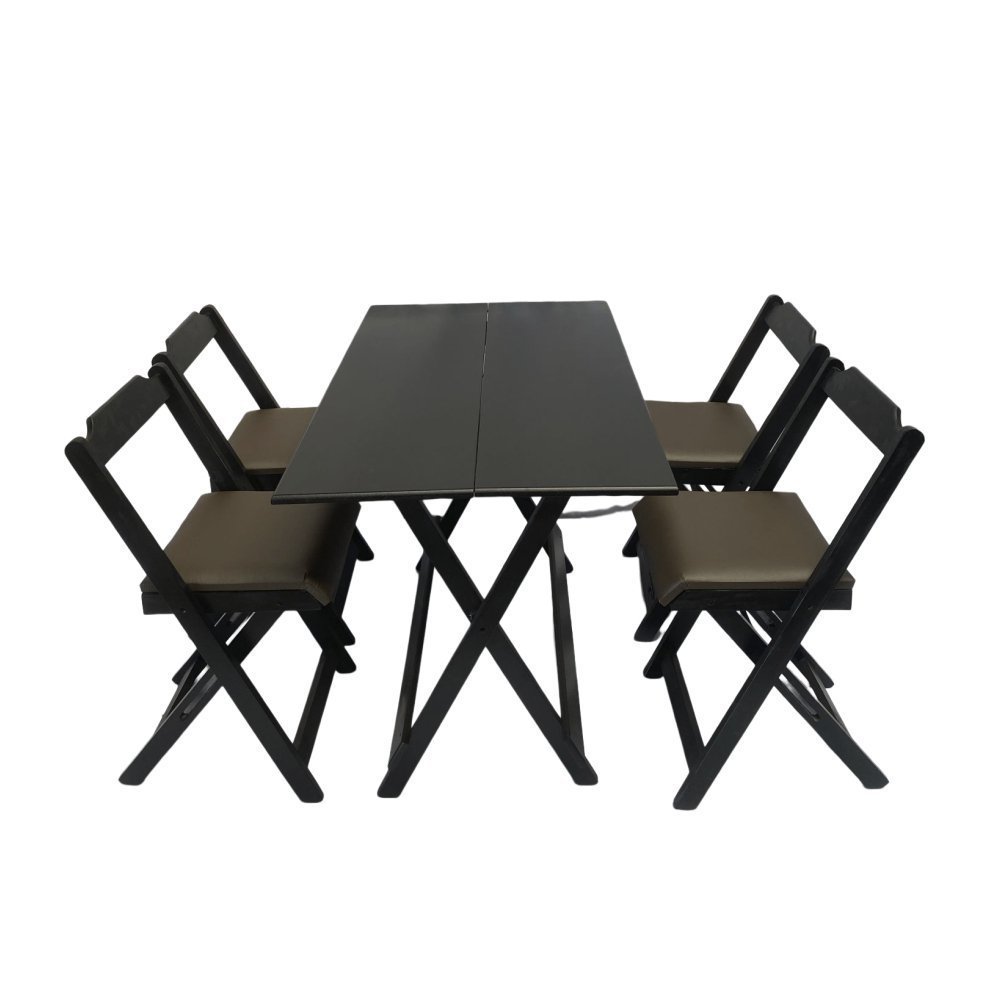 Conjunto Dobrável 120x70 com 4 Cadeiras Estofadas Marrom - 1