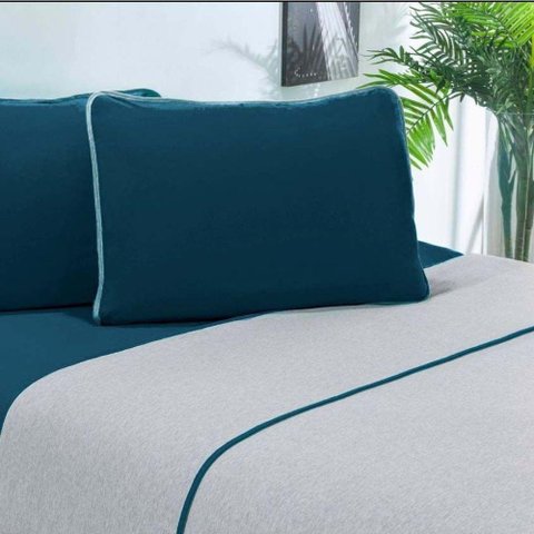 Jogo de Cama Malha Lençol 100% Algodão Urbano 4 Peças King - Azul Petroleo-mescla