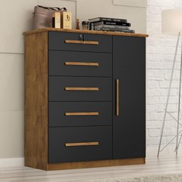 Comoda Livia 5.gav. 1 Porta Castanho/onix - 1