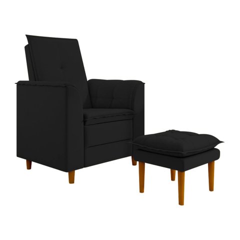 Poltrona Amamentação Confortável com Puff Ayla Suede:preto