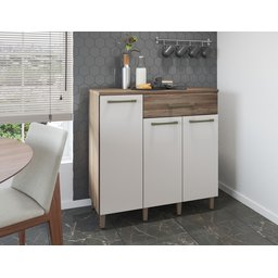 Balcão de Cozinha com Tampo 90cm 3 Portas 1 Gaveta - Naturale e Off White - 2