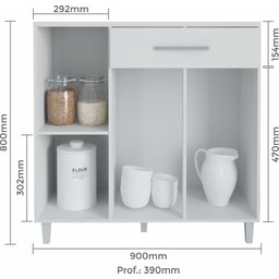 Balcão de Cozinha com Tampo 90cm 3 Portas 1 Gaveta - Naturale e Off White - 3