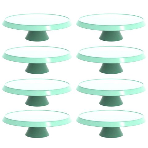 8 Porta Bolos e Tortas Verde Menta com Pé 28cm Bubble Crippa Boleiras para Confeitarias Docerias