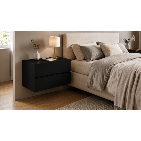 Mesa Cabeceira Suspensa Eros 2 Gavetas MDF Premium Preta