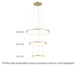 Lustre Pendente Anel de Led Hoop 3 Argolas Aros em Alumínio 78W - 2