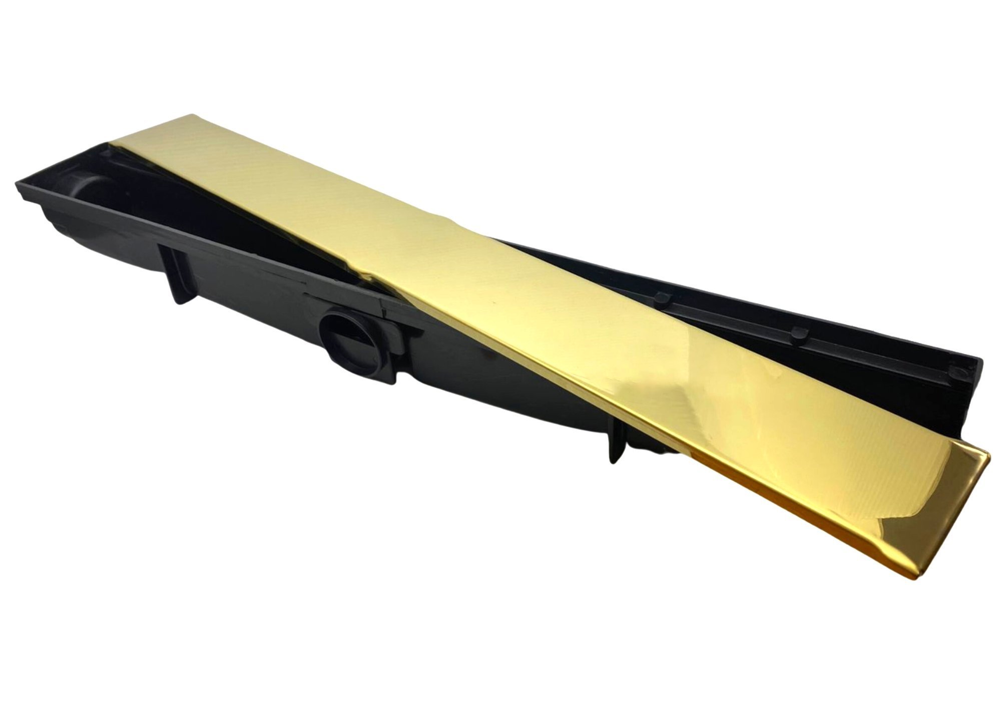 Ralo Linear Oculto Dourado 6x50cm Preto Com tampa Aço Inox Fineza - 2