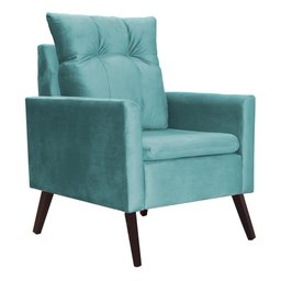 Poltrona Decorativa Ligia Luxo Veludo Azul Turquesa - 1