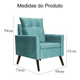 Poltrona Decorativa Ligia Luxo Veludo Azul Turquesa - 7