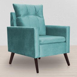 Poltrona Decorativa Ligia Luxo Veludo Azul Turquesa - 6