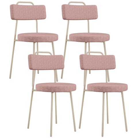 Kit 04 Cadeiras Decorativa Estofada para Sala de Jantar Barcelona Arena L02 Linho Rosa - Lyam Decor