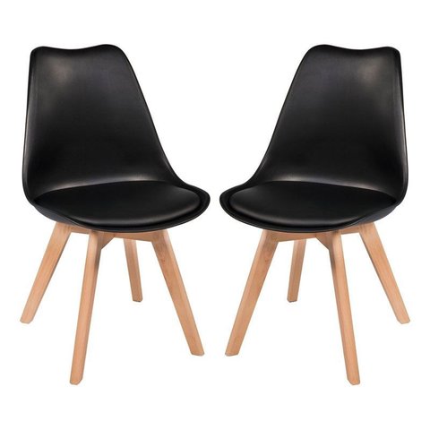 Kit C/2 Cadeiras Leda – Charles Eames, Saarinen Wood com Almofada Preta
