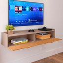 Ver imagem 3 de Rack Suspenso Home Estante Tv 42 Polegadas Bancada Pequena 2 Portas Multiuso Decoração Sala Quarto