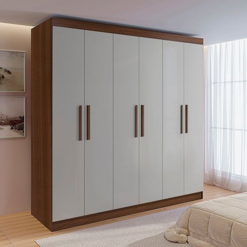 Guarda-Roupa MDF 6 Portas de Bater 6 Gavetas Fenix