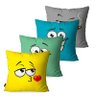 Kit com 4 Capas para Almofadas Decorativas Carinhas Engraçadas 60x60cm - 1