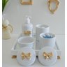Kit Higiene Porcelana Bebê Banho Cuidado Quarto K014 Laço - Dourado - 1