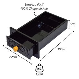 Gaveta Cinzeiro Lareira Chapa Aço Preta Colonial 38x22x6cm Metal Mig 597mtm - 2
