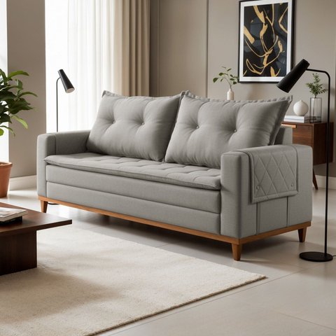 Sofá Living 2 Lugares 210cm com Base de Madeira Sidney