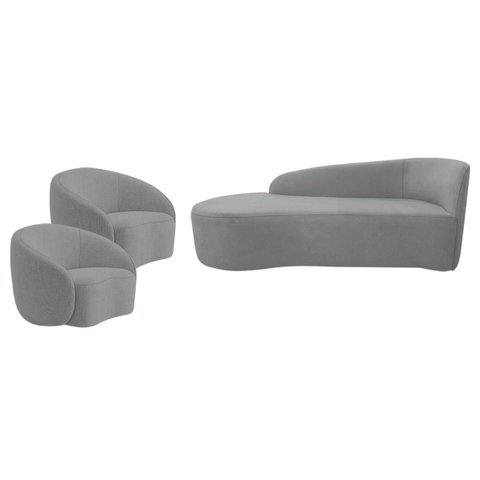 Kit Divã Recamier Orgânico França 160cm Lado Esquerdo e 2 Poltronas Amore Bouclé