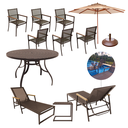 Ver imagem 1 de Kit Mesa 1,40m Aluminio + 6 Cadeiras Jardim + 2 Espreguiçadeiras Piscina + Mesinha e Guarda Sol