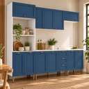 Ver imagem 5 de Cozinha Compacta Modulada 5 Peças 11 Portas 3 Gavetas 260cm Provençal Branco/Azul - Mademovel