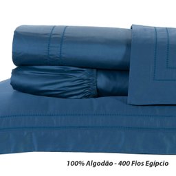 Roupa de Cama Queen Size Azul 400 Fios Egípcio 100% Algodão 4 Peças - 2