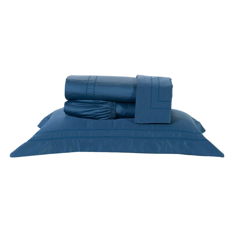 Roupa de Cama Queen Size Azul 400 Fios Egípcio 100% Algodão 4 Peças