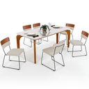 Ver imagem 1 de Mesa Capri 160cm Off White 6 Cadeiras Allana B05 Faixa Couríssimo Camel Linho Champagne - Lyam