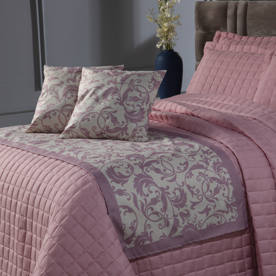 Decoração Quarto Elegante Cobre Leito + Peseira + Capa de Almofada Cama King 06 Peças.:rosa - 2