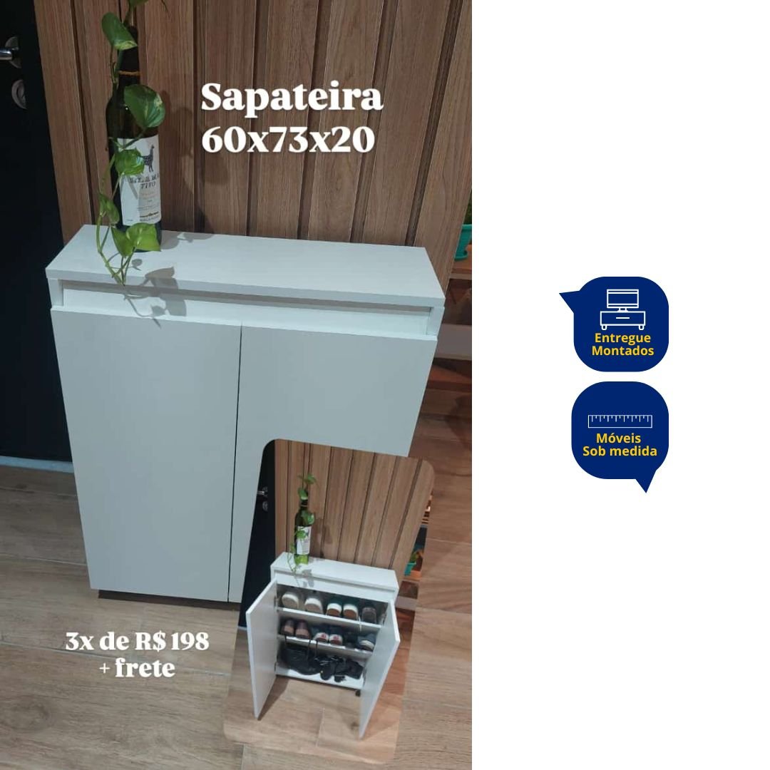 Sapateira Branca de 2 Portas - com Design Compacto - Armário Auxiliar para Sala e Quarto - 4