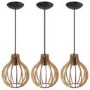 Ver imagem 1 de Pendente Luminária Bali E27 Mdf Rústico Sala Moderno 3 Un