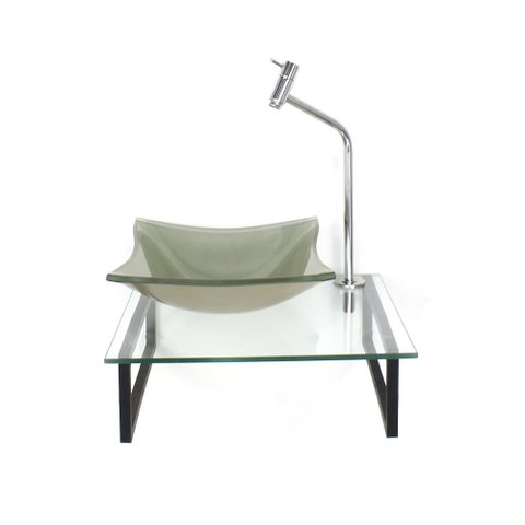 Gabinete de Vidro com Cuba Quadrada Champanhe com Tampo 40cm Incolor