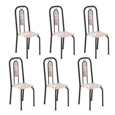 Cadeiras para Sala de Jantar 6 Unidades Lívia Preto/Botanic Bege