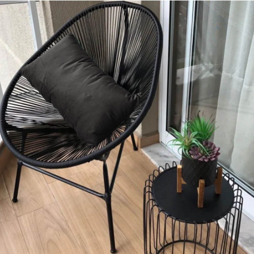 Poltrona Cadeira Acapulco Plus com Almofada Quadrado Preto Corino Cinza - Ahazzo Móveis AHAZZO MÓVEI - 1